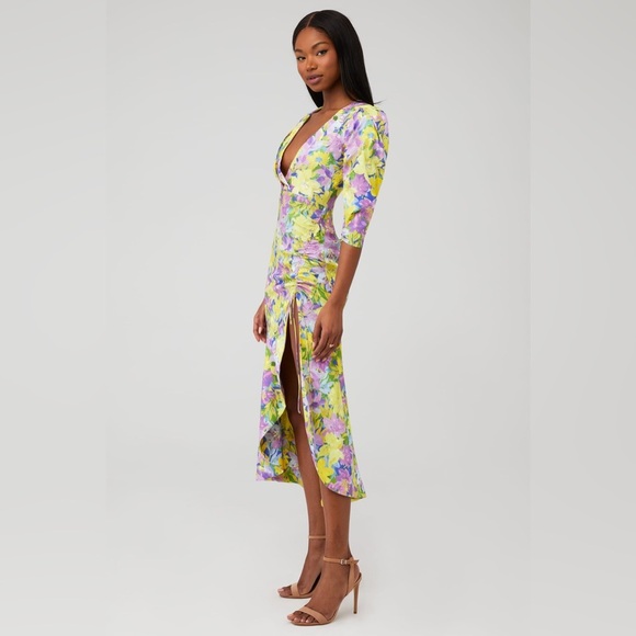 For Love & Lemons Cassia Midi Dress in Lemon Floral Size 2X 3/4 Sleeve V-Neck - Picture 15 of 16